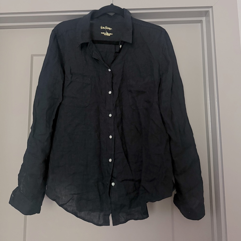 Black lilly pulitzer button down linen shirt